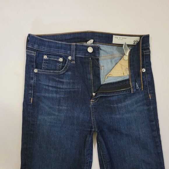 Rag & Bone 10" High Rise Skinny Ankle Raw Hem Jean in Mad River, Dark - Picture 10 of 13